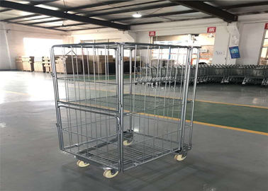 Galvanized Washing Basket Trolley Two Doors On Wheels Custom Wire Size